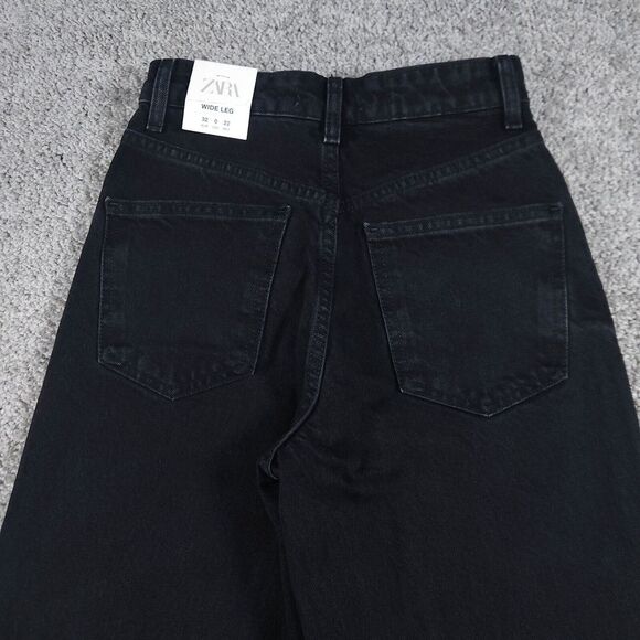 Zara Jeans Womens 0 Wide Leg Crop Capris Black Baggy Y2K Hip Hop Distressed - Picture 7 of 14